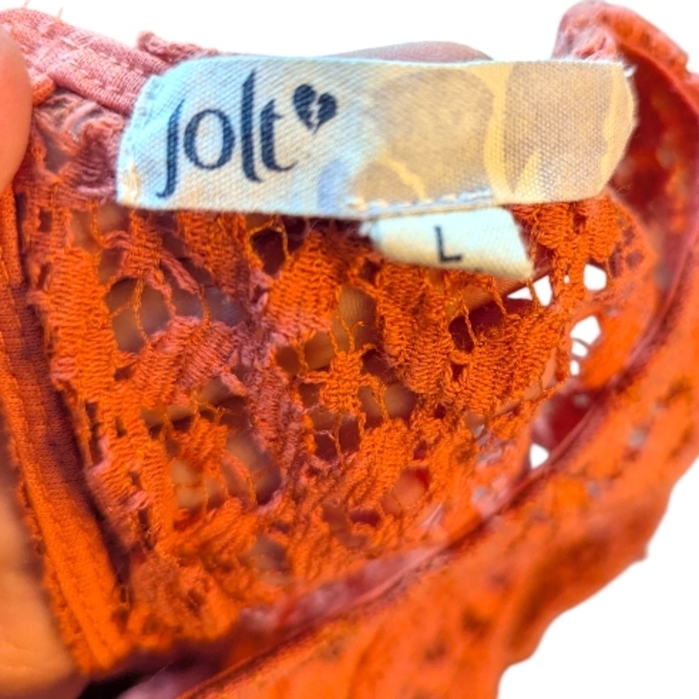 Jolt Vibrant Coral Lace Mini Swing Dress Large - Picture 4 of 4